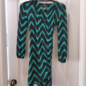 #264 INC Green/Black Faux Wrap Dress XS